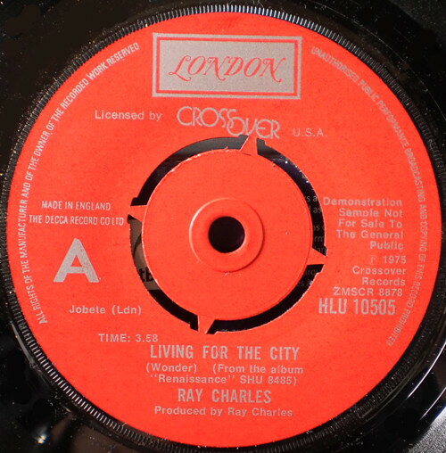 Artist Name: R - 【中古】英7” Ray Charles Living For The City HLU10505 London Records /00080