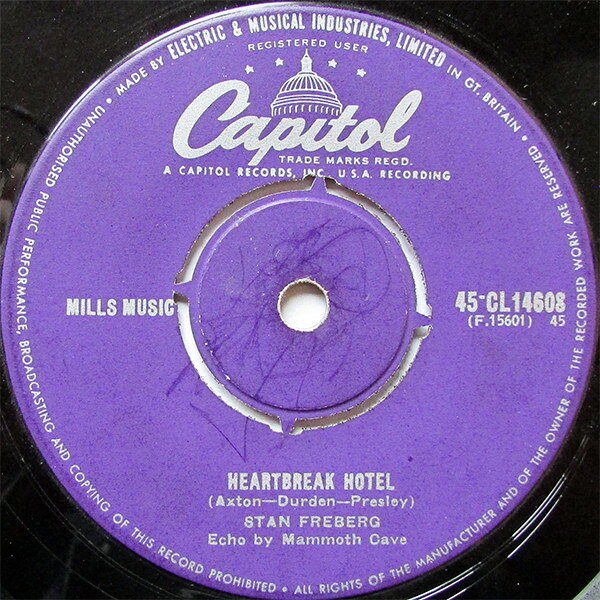 ・アーティスト Stan Freberg ・タイトル Heartbreak Hotel ・レーベル・型番 Capitol Records 45CL14608 ・フォーマット 7インチレコード ・コンディション(盤) 可 (VG) ・コンディション(ジャケット) プレインカバー（元ジャケット／カバー無し） ・コンディション(帯) オビなし ・特記事項 【盤に目立った跡】【company sleeve】 サンプル画像です。実際の商品の画像ではありません 商品写真はバーコード/カタログ番号に対応したサンプル画像ですので、お送りする商品の画像ではありません。帯やライナーなどの付属品は、特記事項に記載されている場合のみ含まれます。プロモやカラーレコードなどの仕様についても、該当する場合のみ特記事項に記載しています。 【ご購入前に必ずご確認ください】 ・本店サイト(www.recordcity.jp)とは価格、送料が違います ・本店サイト、その他支店のオーダーとは同梱発送できません ・注文確定後に別の注文を頂いた場合、注文同士の同梱は致しかねます。 ・別倉庫から発送しているため、店頭受け渡しは対応しておりません ・一部商品は他の通販サイトでも販売しているため、ご注文のタイミングによっては商品のご用意ができない場合がございます。 ・土日祝日はお休みです 金曜・祝前日9時以降のご連絡またはご入金は、返答または発送が週明け・祝日明けに順次対応となります。 ・ご購入後のキャンセル不可 ご購入後のキャンセルはいかなる理由においてもお受けできません。ご了承の上、ご購入くださいませ。 ・日本郵便(ゆうパック/ゆうメール)によるお届けになります。 ・中古品であることをご理解ください 当ストアでは中古商品を主に販売しております。中古品であることをご理解の上ご購入ください。また、一部商品はRecordCityオンラインストアで試聴可能です。 ・返品について お客様のご都合による返品は一切承っておりません。 表記の内容と実際の商品に相違がある場合、また針飛び等で返品・返金をご希望される場合は、商品の到着後1週間以内にご連絡ください。商品の返送をこちらで確認後、キャンセル・返金を行います。 コンディションVG以下の商品は返品できません。プレイに影響のない表面のこすれ傷、プレス起因のノイズ盤は返品の対象外です。 【コンディション表記】 ・ほぼ新品(M-)(Like New) 完全な新品。未使用。当店ではほぼ使用しません ・非常に良い(EX)(Excellent) 中古盤として美品な状態。わずかな経年を感じるものの傷みを感じさせない、当店基準で最高の状態 ・良い(VG+)(Very Good Plus) 丁寧に扱われた中古品で、軽い使用感がみられる。 ・可(VG)(Acceptable) 使い込まれた中古品で、「良い」よりもさらに使用感がみられる。 ・悪い(VG-)(Bad) 状態が悪いアイテム。使用の保障はなく、再生不可、針飛び、目立つノイズがあるかもしれない。状態によるクレーム不可。返品不可。 ・非常に悪い(G)(Very Bad) 「悪い」よりさらに状態が悪いアイテム。使用の保障はなく、再生不可、針飛び、目立つノイズがあるかもしれない。状態によるクレーム不可。返品不可。 ・ジャンク(Fair)(Junk/Fair) 割れている、反っている、水ダメージがある、カビ、ジャケットが分離している、ひどい書き込み、ひどい擦れなど最低の状態。使用の保障はなく、再生不可、針飛び、目立つノイズがあるかもしれない。状態によるクレーム不可。返品不可。 ・ジャンク(Poor)(Junk/Poor) 割れている、反っている、水ダメージがある、カビ、ジャケットが分離している、ひどい書き込み、ひどい擦れなど最低の状態。使用の保障はなく、再生不可、針飛び、目立つノイズがあるかもしれない。状態によるクレーム不可。返品不可。