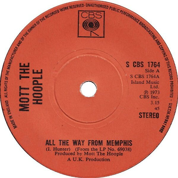 【中古】英7” Mott The Hoople All The Way From Memphis SCBS1764 CBS /00080