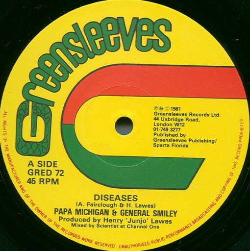 【中古】英12” Michigan & Smiley / Little Joh Diseases / Dance Hall Style GRED72 Greensleeves Records /00250 【中古】英12” Michigan & Smiley / Little Joh Diseases / Dance Hall Style GRED72 Greensleeves Records /00250
