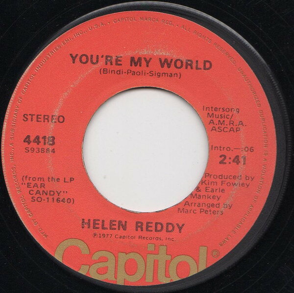 ・アーティスト Helen Reddy ・タイトル You're My World ・レーベル・型番 Capitol Records 4418 ・フォーマット 7インチレコード ・コンディション(盤) 良い (VG+) ・コンディション(ジャケット) プレインカバー（元ジャケット／カバー無し） ・コンディション(帯) オビなし ・特記事項 サンプル画像です。実際の商品の画像ではありません 商品写真はバーコード/カタログ番号に対応したサンプル画像ですので、お送りする商品の画像ではありません。帯やライナーなどの付属品は、特記事項に記載されている場合のみ含まれます。プロモやカラーレコードなどの仕様についても、該当する場合のみ特記事項に記載しています。 【ご購入前に必ずご確認ください】 ・本店サイト(www.recordcity.jp)とは価格、送料が違います ・本店サイト、その他支店のオーダーとは同梱発送できません ・注文確定後に別の注文を頂いた場合、注文同士の同梱は致しかねます。 ・別倉庫から発送しているため、店頭受け渡しは対応しておりません ・一部商品は他の通販サイトでも販売しているため、ご注文のタイミングによっては商品のご用意ができない場合がございます。 ・土日祝日はお休みです 金曜・祝前日9時以降のご連絡またはご入金は、返答または発送が週明け・祝日明けに順次対応となります。 ・ご購入後のキャンセル不可 ご購入後のキャンセルはいかなる理由においてもお受けできません。ご了承の上、ご購入くださいませ。 ・日本郵便(ゆうパック/ゆうメール)によるお届けになります。 ・中古品であることをご理解ください 当ストアでは中古商品を主に販売しております。中古品であることをご理解の上ご購入ください。また、一部商品はRecordCityオンラインストアで試聴可能です。 ・返品について お客様のご都合による返品は一切承っておりません。 表記の内容と実際の商品に相違がある場合、また針飛び等で返品・返金をご希望される場合は、商品の到着後1週間以内にご連絡ください。商品の返送をこちらで確認後、キャンセル・返金を行います。 コンディションVG以下の商品は返品できません。プレイに影響のない表面のこすれ傷、プレス起因のノイズ盤は返品の対象外です。 【コンディション表記】 ・ほぼ新品(M-)(Like New) 完全な新品。未使用。当店ではほぼ使用しません ・非常に良い(EX)(Excellent) 中古盤として美品な状態。わずかな経年を感じるものの傷みを感じさせない、当店基準で最高の状態 ・良い(VG+)(Very Good Plus) 丁寧に扱われた中古品で、軽い使用感がみられる。 ・可(VG)(Acceptable) 使い込まれた中古品で、「良い」よりもさらに使用感がみられる。 ・悪い(VG-)(Bad) 状態が悪いアイテム。使用の保障はなく、再生不可、針飛び、目立つノイズがあるかもしれない。状態によるクレーム不可。返品不可。 ・非常に悪い(G)(Very Bad) 「悪い」よりさらに状態が悪いアイテム。使用の保障はなく、再生不可、針飛び、目立つノイズがあるかもしれない。状態によるクレーム不可。返品不可。 ・ジャンク(Fair)(Junk/Fair) 割れている、反っている、水ダメージがある、カビ、ジャケットが分離している、ひどい書き込み、ひどい擦れなど最低の状態。使用の保障はなく、再生不可、針飛び、目立つノイズがあるかもしれない。状態によるクレーム不可。返品不可。 ・ジャンク(Poor)(Junk/Poor) 割れている、反っている、水ダメージがある、カビ、ジャケットが分離している、ひどい書き込み、ひどい擦れなど最低の状態。使用の保障はなく、再生不可、針飛び、目立つノイズがあるかもしれない。状態によるクレーム不可。返品不可。