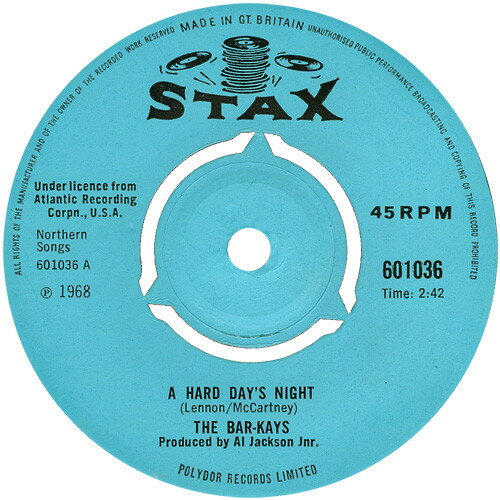 ・アーティスト Bar-kays ・タイトル A Hard Day's Night ・レーベル・型番 STAX 601036 ・フォーマット 7インチレコード ・コンディション(盤) 良い (VG+) ・コンディション(ジャケット) プレインカバー（元ジャケット／カバー無し） ・コンディション(帯) オビなし ・特記事項 サンプル画像です。実際の商品の画像ではありません 商品写真はバーコード/カタログ番号に対応したサンプル画像ですので、お送りする商品の画像ではありません。帯やライナーなどの付属品は、特記事項に記載されている場合のみ含まれます。プロモやカラーレコードなどの仕様についても、該当する場合のみ特記事項に記載しています。 【ご購入前に必ずご確認ください】 ・本店サイト(www.recordcity.jp)とは価格、送料が違います ・本店サイト、その他支店のオーダーとは同梱発送できません ・注文確定後に別の注文を頂いた場合、注文同士の同梱は致しかねます。 ・別倉庫から発送しているため、店頭受け渡しは対応しておりません ・一部商品は他の通販サイトでも販売しているため、ご注文のタイミングによっては商品のご用意ができない場合がございます。 ・土日祝日はお休みです 金曜・祝前日9時以降のご連絡またはご入金は、返答または発送が週明け・祝日明けに順次対応となります。 ・ご購入後のキャンセル不可 ご購入後のキャンセルはいかなる理由においてもお受けできません。ご了承の上、ご購入くださいませ。 ・日本郵便(ゆうパック/ゆうメール)によるお届けになります。 ・中古品であることをご理解ください 当ストアでは中古商品を主に販売しております。中古品であることをご理解の上ご購入ください。また、一部商品はRecordCityオンラインストアで試聴可能です。 ・返品について お客様のご都合による返品は一切承っておりません。 表記の内容と実際の商品に相違がある場合、また針飛び等で返品・返金をご希望される場合は、商品の到着後1週間以内にご連絡ください。商品の返送をこちらで確認後、キャンセル・返金を行います。 コンディションVG以下の商品は返品できません。プレイに影響のない表面のこすれ傷、プレス起因のノイズ盤は返品の対象外です。 【コンディション表記】 ・ほぼ新品(M-)(Like New) 完全な新品。未使用。当店ではほぼ使用しません ・非常に良い(EX)(Excellent) 中古盤として美品な状態。わずかな経年を感じるものの傷みを感じさせない、当店基準で最高の状態 ・良い(VG+)(Very Good Plus) 丁寧に扱われた中古品で、軽い使用感がみられる。 ・可(VG)(Acceptable) 使い込まれた中古品で、「良い」よりもさらに使用感がみられる。 ・悪い(VG-)(Bad) 状態が悪いアイテム。使用の保障はなく、再生不可、針飛び、目立つノイズがあるかもしれない。状態によるクレーム不可。返品不可。 ・非常に悪い(G)(Very Bad) 「悪い」よりさらに状態が悪いアイテム。使用の保障はなく、再生不可、針飛び、目立つノイズがあるかもしれない。状態によるクレーム不可。返品不可。 ・ジャンク(Fair)(Junk/Fair) 割れている、反っている、水ダメージがある、カビ、ジャケットが分離している、ひどい書き込み、ひどい擦れなど最低の状態。使用の保障はなく、再生不可、針飛び、目立つノイズがあるかもしれない。状態によるクレーム不可。返品不可。 ・ジャンク(Poor)(Junk/Poor) 割れている、反っている、水ダメージがある、カビ、ジャケットが分離している、ひどい書き込み、ひどい擦れなど最低の状態。使用の保障はなく、再生不可、針飛び、目立つノイズがあるかもしれない。状態によるクレーム不可。返品不可。