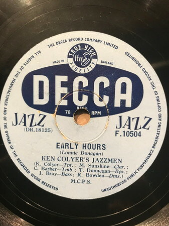 78RPM/SP Ken Colyers Jazzmen Early Hours / Cataract Rag F10504 DECCA /00500