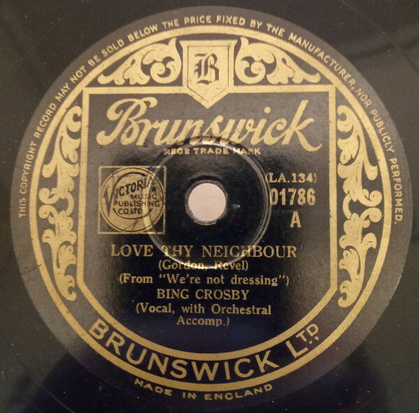 【中古】78RPM/SP Bing Crosby Love Thy Neighbour / Ridin Around In The Rain 01786 BRUNSWICK /00500
