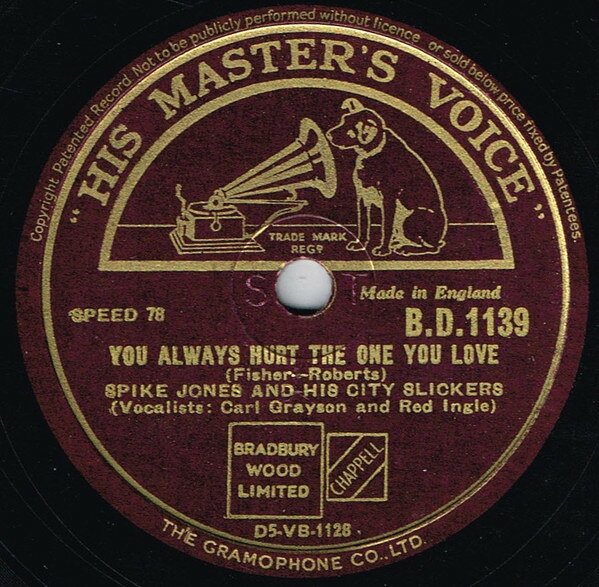 78RPM/SP Spike Jones &amp; His City Slicker You Always Hurt The One You Love / The Blue Danube BD1139 HIS MASTERS VOICE /00500