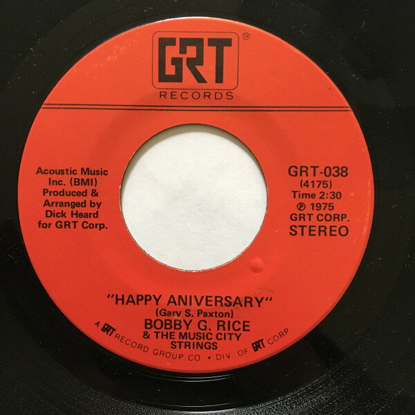 쥳ɥƥ ŷԾŹ㤨֡š7 Bobby G. Rice & The Music City Happy Anniversary / Happy Birthday To You GRT038 GRT /00080פβǤʤ968ߤˤʤޤ