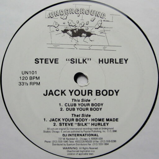 【中古】米12” Steve ”Silk” Hurley Jack Your Body UN101 Underground /00250 【中古】米12” Steve ”Silk” Hurley Jack Your Body UN101 Underground /00250