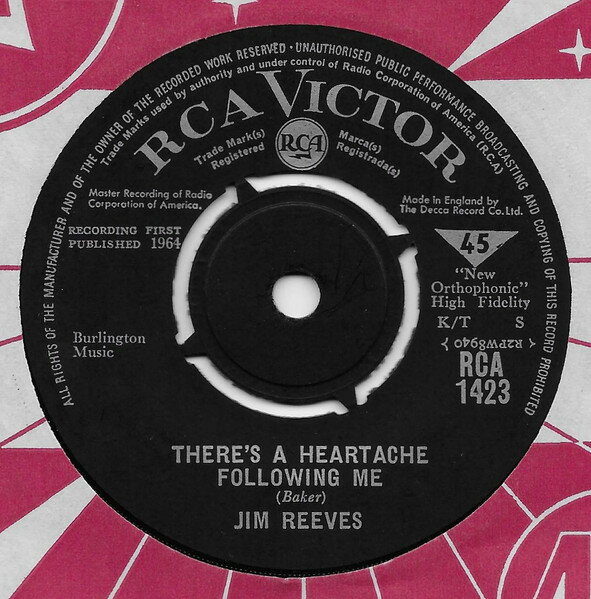 【中古】英7” Jim Reeves Theres A Heartache Following Me RCA1423 RCA Victor /00080