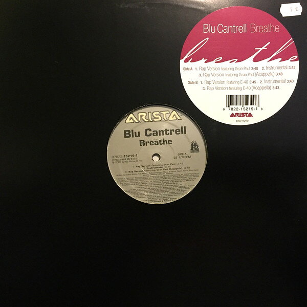 12” Blu Cantrell Breathe 07822152191 Arista, Red Zone Ent /00250