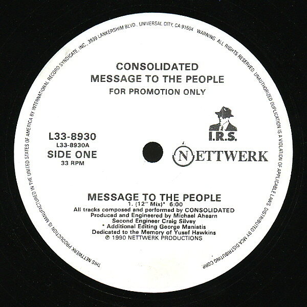 LP Consolidated Message To The People L338930PROMO I.R.S. Records プロモ /00260