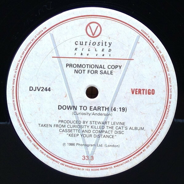 LP Curiosity Killed The Cat Down to Earth DJV244PROMO Vertigo プロモ /00260