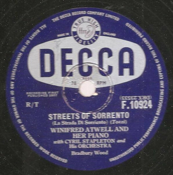 【中古】78RPM/SP Winifred Atwell Streets Of Sorrento / The Hope Waltz F10924 DECCA /00500