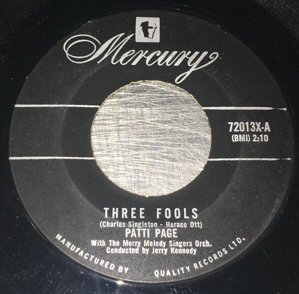 【中古】7” Patti Page Three Fools / The Boys Night Out 72013X Mercury /00080
