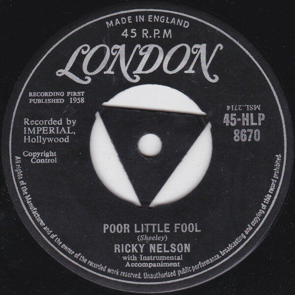 【中古】英7” Ricky Nelson (2) Poor Little Fool 45HLP8670 London Records /00080