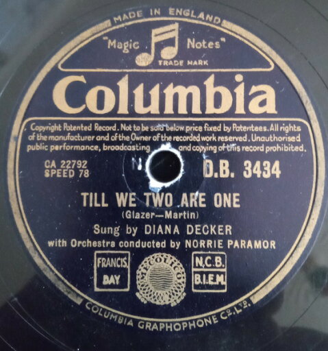 【中古】英78RPM/SP Diana Decker Till We Two Are One / The Happy Wanderer DB3434 Columbia /00500 【中古】英78RPM/SP Diana Decker Till We Two Are One / The Happy Wanderer DB3434 Columbia /00500