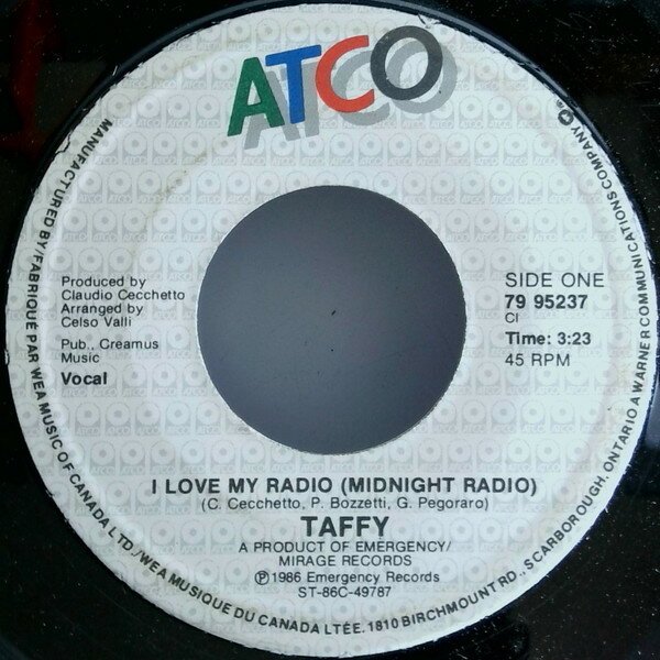 Artist Name: B - 【中古】7” Taffy I Love My Radio (Midnight Radio) 7995237 ATCO Records /00080