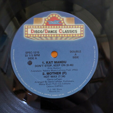【中古】12” Kat Mandu / Mother (F) / Peter Dont Stop, Keep On / Hot Wax / Nobodys Stopping You SPEC1215 Unidisc /00250