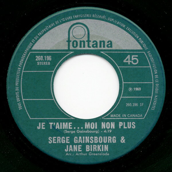 7” Serge Gainsbourg &amp; Jane Birkin Je Taime...Moi Non Plus / Jane B. 260196 Fontana /00080