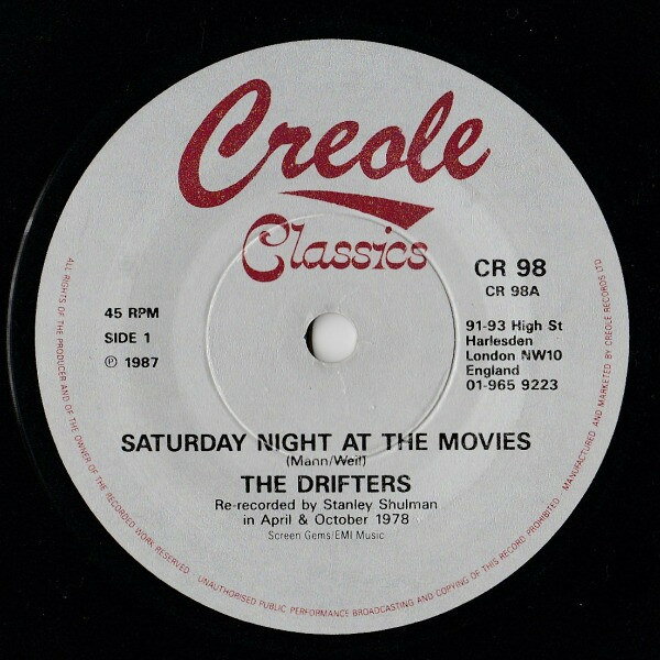 【中古】7” Drifters Saturday Night At The Movies / Under The Boardwalk CR98 Creole Records /00080