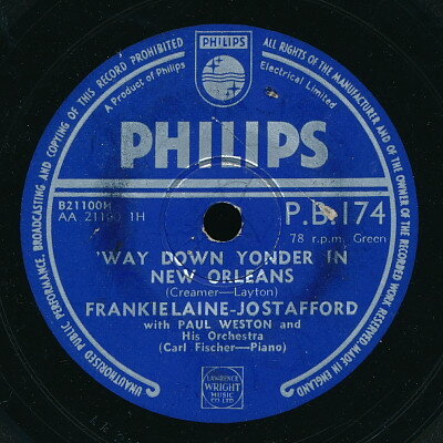・アーティスト Frankie Laine, Jo Stafford, Paul Weston & His Orchestra ・タイトル Way Down Yonder In New Orleans / Basin Street Blues ・レーベル・型番 PHILIPS PB174 ・フォーマット 78回転SP盤レコード ・コンディション(盤) 良い (VG+) ・コンディション(ジャケット) 良い (VG+) ・コンディション(帯) オビなし ・特記事項 【※再生コンディションによる返品不可】【盤曇り】 サンプル画像です。実際の商品の画像ではありません 商品写真はバーコード/カタログ番号に対応したサンプル画像ですので、お送りする商品の画像ではありません。帯やライナーなどの付属品は、特記事項に記載されている場合のみ含まれます。プロモやカラーレコードなどの仕様についても、該当する場合のみ特記事項に記載しています。 【ご購入前に必ずご確認ください】 ・本店サイト(www.recordcity.jp)とは価格、送料が違います ・本店サイト、その他支店のオーダーとは同梱発送できません ・注文確定後に別の注文を頂いた場合、注文同士の同梱は致しかねます。 ・別倉庫から発送しているため、店頭受け渡しは対応しておりません ・一部商品は他の通販サイトでも販売しているため、ご注文のタイミングによっては商品のご用意ができない場合がございます。 ・土日祝日はお休みです 金曜・祝前日9時以降のご連絡またはご入金は、返答または発送が週明け・祝日明けに順次対応となります。 ・ご購入後のキャンセル不可 ご購入後のキャンセルはいかなる理由においてもお受けできません。ご了承の上、ご購入くださいませ。 ・日本郵便(ゆうパック/ゆうメール)によるお届けになります。 ・中古品であることをご理解ください 当ストアでは中古商品を主に販売しております。中古品であることをご理解の上ご購入ください。また、一部商品はRecordCityオンラインストアで試聴可能です。 ・返品について お客様のご都合による返品は一切承っておりません。 表記の内容と実際の商品に相違がある場合、また針飛び等で返品・返金をご希望される場合は、商品の到着後1週間以内にご連絡ください。商品の返送をこちらで確認後、キャンセル・返金を行います。 コンディションVG以下の商品は返品できません。プレイに影響のない表面のこすれ傷、プレス起因のノイズ盤は返品の対象外です。 【コンディション表記】 ・ほぼ新品(M-)(Like New) 完全な新品。未使用。当店ではほぼ使用しません ・非常に良い(EX)(Excellent) 中古盤として美品な状態。わずかな経年を感じるものの傷みを感じさせない、当店基準で最高の状態 ・良い(VG+)(Very Good Plus) 丁寧に扱われた中古品で、軽い使用感がみられる。 ・可(VG)(Acceptable) 使い込まれた中古品で、「良い」よりもさらに使用感がみられる。 ・悪い(VG-)(Bad) 状態が悪いアイテム。使用の保障はなく、再生不可、針飛び、目立つノイズがあるかもしれない。状態によるクレーム不可。返品不可。 ・非常に悪い(G)(Very Bad) 「悪い」よりさらに状態が悪いアイテム。使用の保障はなく、再生不可、針飛び、目立つノイズがあるかもしれない。状態によるクレーム不可。返品不可。 ・ジャンク(Fair)(Junk/Fair) 割れている、反っている、水ダメージがある、カビ、ジャケットが分離している、ひどい書き込み、ひどい擦れなど最低の状態。使用の保障はなく、再生不可、針飛び、目立つノイズがあるかもしれない。状態によるクレーム不可。返品不可。 ・ジャンク(Poor)(Junk/Poor) 割れている、反っている、水ダメージがある、カビ、ジャケットが分離している、ひどい書き込み、ひどい擦れなど最低の状態。使用の保障はなく、再生不可、針飛び、目立つノイズがあるかもしれない。状態によるクレーム不可。返品不可。