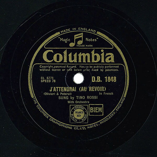 78RPM/SP Tino Rossi J Attendrai / Le Bateau Des Iles DB1848 COLUMBIA /00500
