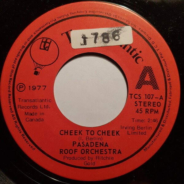 7” Pasadena Roof Orchestra Cheek To Cheek / Hey Miss Moonlight TCS107 Transatlantic Record /00080