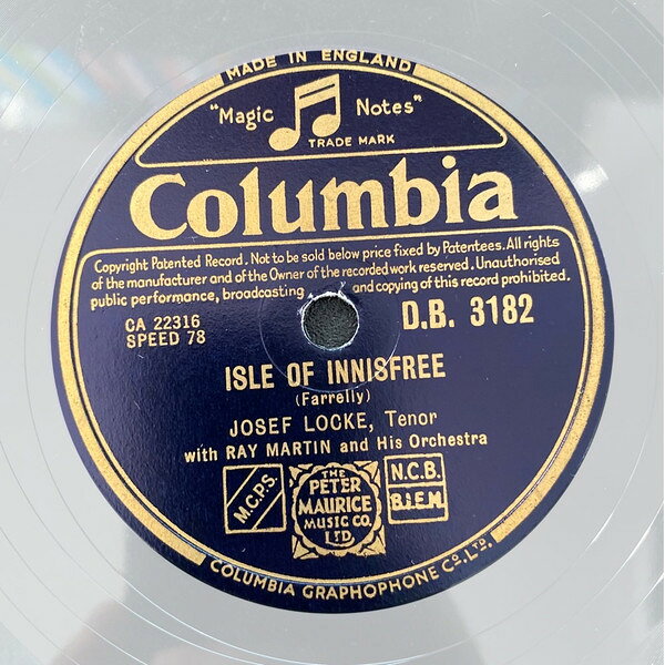 【中古】78RPM/SP Josef Locke Isle Of Innisfree / Mother Machree DB3182 COLUMBIA /00500