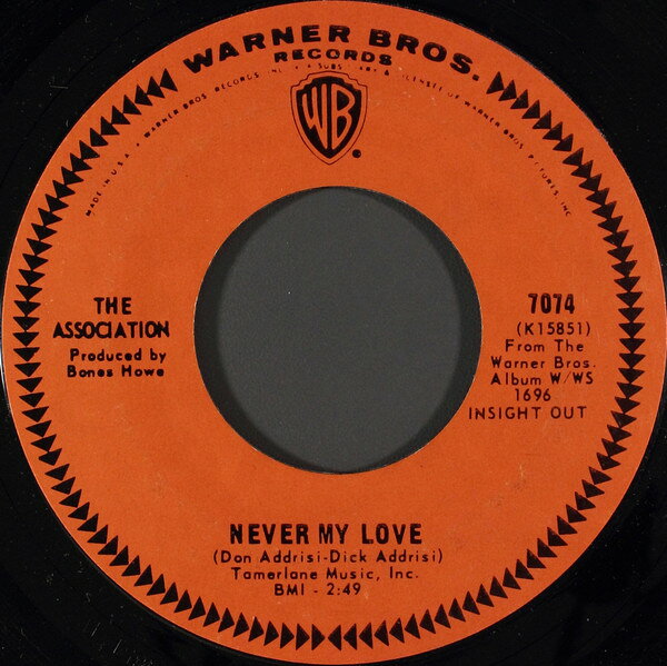 【中古】7” Association Never My Love 7074 Warner Bros. Records /00080