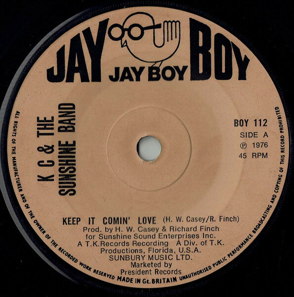 【中古】7” KC &amp; The Sunshine Band Keep It Comin Love BOY112 Jay Boy /00080