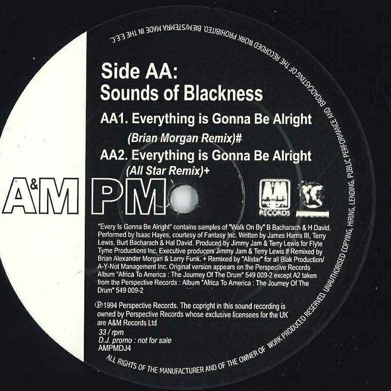 【中古】12” Sounds Of Blackness Im Going All The Way / Everything Is Gonna Be Alrig AMPMDJ4 A&M PM, A&M Records /00250