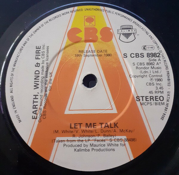 ・アーティスト Earth, Wind & Fire ・タイトル Let Me Talk ・レーベル・型番 CBS SCBS8982 ・フォーマット 7インチレコード ・コンディション(盤) 良い (VG+) ・コンディション(ジャケット) プレインカバー（元ジャケット／カバー無し） ・コンディション(帯) オビなし ・特記事項 【カバー折れ/しわ】【company sleeve】 サンプル画像です。実際の商品の画像ではありません 商品写真はバーコード/カタログ番号に対応したサンプル画像ですので、お送りする商品の画像ではありません。帯やライナーなどの付属品は、特記事項に記載されている場合のみ含まれます。プロモやカラーレコードなどの仕様についても、該当する場合のみ特記事項に記載しています。 【ご購入前に必ずご確認ください】 ・本店サイト(www.recordcity.jp)とは価格、送料が違います ・本店サイト、その他支店のオーダーとは同梱発送できません ・注文確定後に別の注文を頂いた場合、注文同士の同梱は致しかねます。 ・別倉庫から発送しているため、店頭受け渡しは対応しておりません ・一部商品は他の通販サイトでも販売しているため、ご注文のタイミングによっては商品のご用意ができない場合がございます。 ・土日祝日はお休みです 金曜・祝前日9時以降のご連絡またはご入金は、返答または発送が週明け・祝日明けに順次対応となります。 ・ご購入後のキャンセル不可 ご購入後のキャンセルはいかなる理由においてもお受けできません。ご了承の上、ご購入くださいませ。 ・日本郵便(ゆうパック/ゆうメール)によるお届けになります。 ・中古品であることをご理解ください 当ストアでは中古商品を主に販売しております。中古品であることをご理解の上ご購入ください。また、一部商品はRecordCityオンラインストアで試聴可能です。 ・返品について お客様のご都合による返品は一切承っておりません。 表記の内容と実際の商品に相違がある場合、また針飛び等で返品・返金をご希望される場合は、商品の到着後1週間以内にご連絡ください。商品の返送をこちらで確認後、キャンセル・返金を行います。 コンディションVG以下の商品は返品できません。プレイに影響のない表面のこすれ傷、プレス起因のノイズ盤は返品の対象外です。 【コンディション表記】 ・ほぼ新品(M-)(Like New) 完全な新品。未使用。当店ではほぼ使用しません ・非常に良い(EX)(Excellent) 中古盤として美品な状態。わずかな経年を感じるものの傷みを感じさせない、当店基準で最高の状態 ・良い(VG+)(Very Good Plus) 丁寧に扱われた中古品で、軽い使用感がみられる。 ・可(VG)(Acceptable) 使い込まれた中古品で、「良い」よりもさらに使用感がみられる。 ・悪い(VG-)(Bad) 状態が悪いアイテム。使用の保障はなく、再生不可、針飛び、目立つノイズがあるかもしれない。状態によるクレーム不可。返品不可。 ・非常に悪い(G)(Very Bad) 「悪い」よりさらに状態が悪いアイテム。使用の保障はなく、再生不可、針飛び、目立つノイズがあるかもしれない。状態によるクレーム不可。返品不可。 ・ジャンク(Fair)(Junk/Fair) 割れている、反っている、水ダメージがある、カビ、ジャケットが分離している、ひどい書き込み、ひどい擦れなど最低の状態。使用の保障はなく、再生不可、針飛び、目立つノイズがあるかもしれない。状態によるクレーム不可。返品不可。 ・ジャンク(Poor)(Junk/Poor) 割れている、反っている、水ダメージがある、カビ、ジャケットが分離している、ひどい書き込み、ひどい擦れなど最低の状態。使用の保障はなく、再生不可、針飛び、目立つノイズがあるかもしれない。状態によるクレーム不可。返品不可。