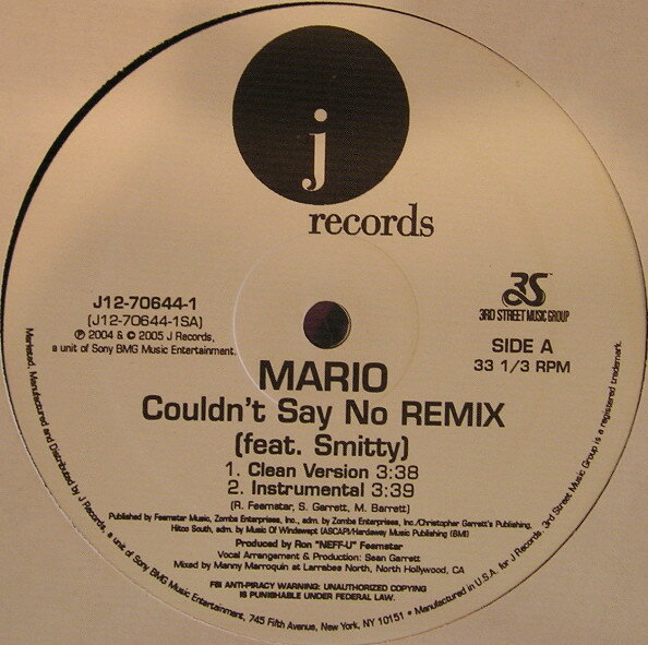 【中古】米12” Mario, Smitty Couldnt Say No (Remix) J12706441 J Records /00250