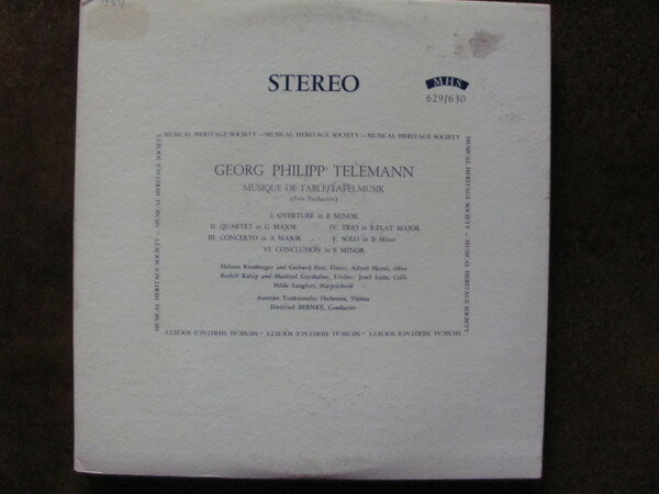 【中古】2discs LP Georg Philipp Telemann, Dietfr Musique De Table / Tafelmusik MHS62930 MUSICAL HERITAGE SO /00660