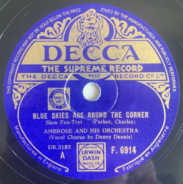 Other - 【中古】78RPM/SP Ambrose & His Orchestra Blue Skies Are Round The Corner - Slow Fox Trot / T F6914 DECCA /00500