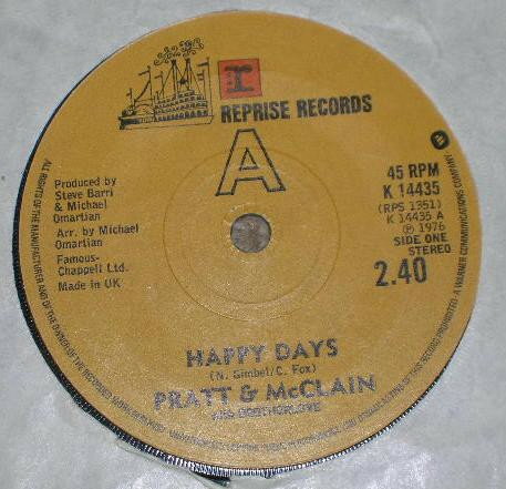 【中古】英7” Pratt & McClain, Brotherlove Happy Days K14435 Reprise Records /00080