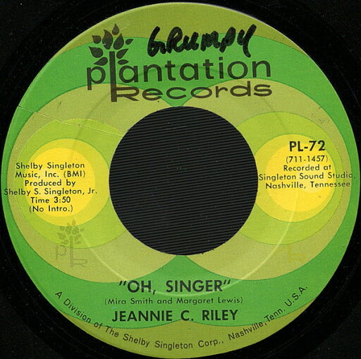 【中古】米7” Jeannie C. Riley Oh, Singer PL72 Plantation Records /00080 【中古】米7” Jeannie C. Riley Oh, Singer PL72 Plantation Records /00080