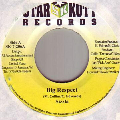 【新品】ジャマイカ7” Sizzla / Frisco Kid Big Respect / Ruff Rider Star Kutt /00048