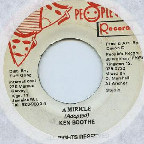 ジャマイカ7” Ken Boothe A Miracle People Records /00048