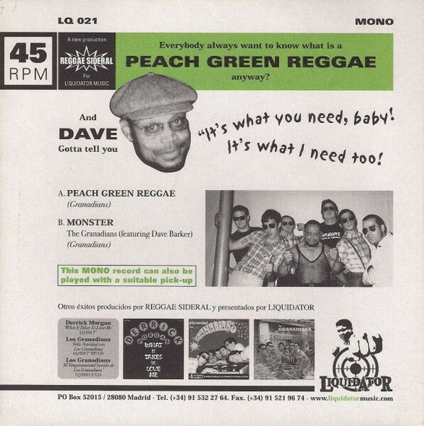 7” Dave Barker &amp; Los Granadians D Peach Green Reggae LQ021 Liquidator Music /00080