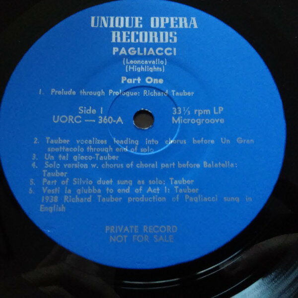 LP Ruggiero Leoncavallo Pagliacci (Highlights) UORC360 Unique Opera Records /00260