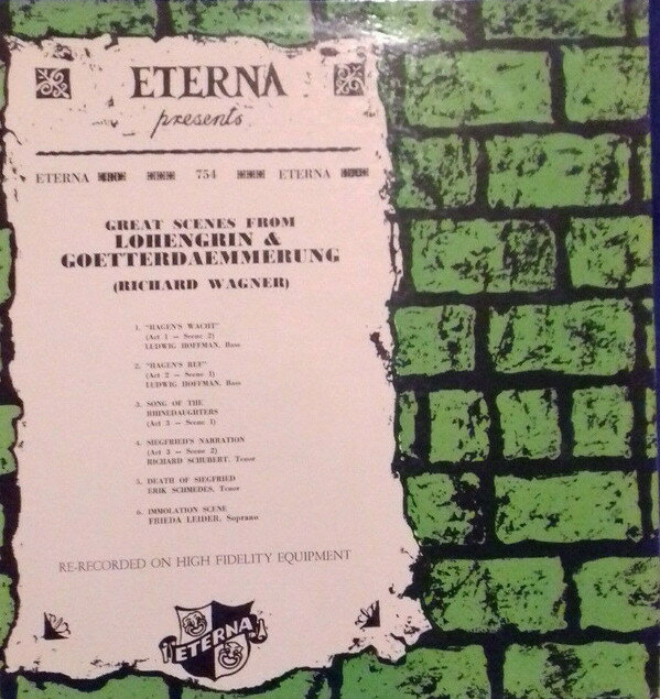 LP Richard Wagner, Frida Leider, Great Scenes From Lohengrin &amp; Goetterdaemmerung ETERNA754 Eterna Records /00260
