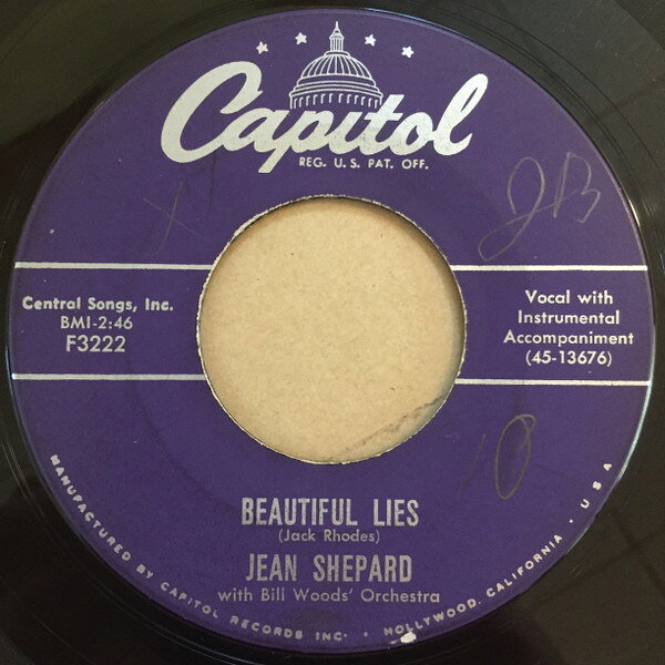 米7" Jean Shepard With Bill Woods Orchestra Beautiful Lies F3222 Capitol Records /00080