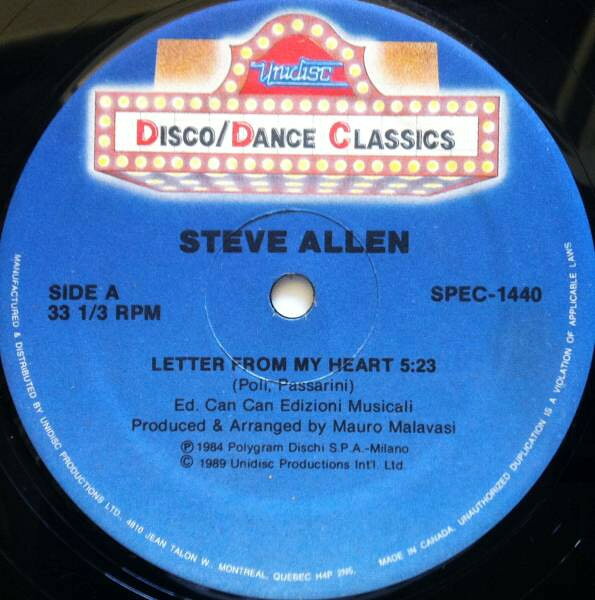 12” Steve Allen / Saint Tropez Letter From My Heart / Je TAime (Moi Non Plus) / Af SPEC1440 Unidisc /00250
