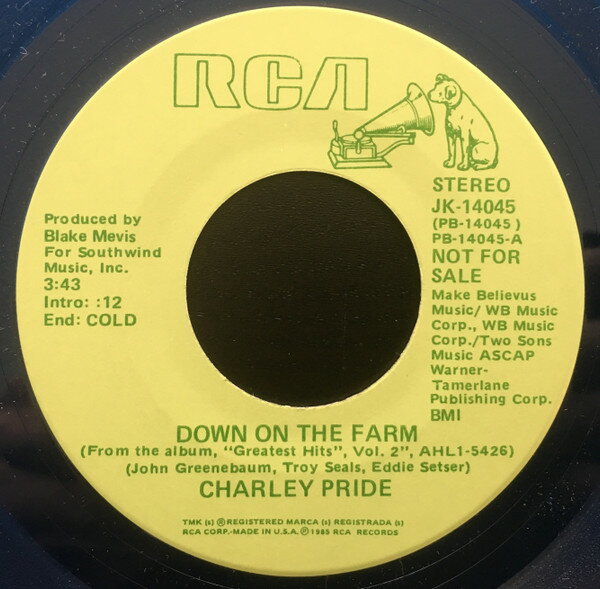 【中古】7” Charley Pride Down On The Farm JK14045PROMO RCA プロモ /00080