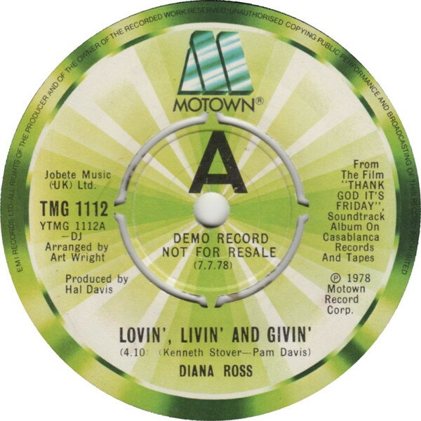 【中古】英7” Diana Ross Lovin, Livin And Givin TMG1112PROMO Motown プロモ /00080