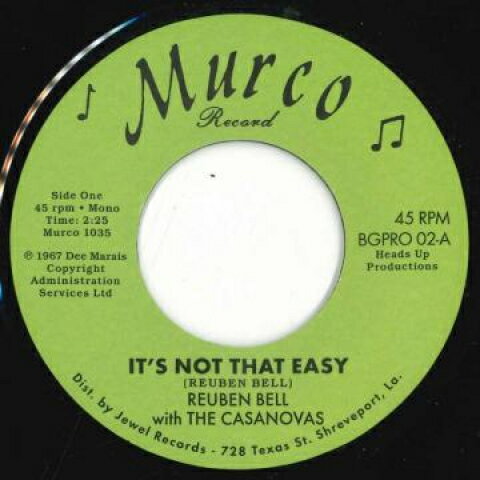 【新品】ジャマイカ7” Reuben Bell, Casanovas It’s Not That Easy / Hummin’ A Sad Song BGPRO02 Murco UK /00048