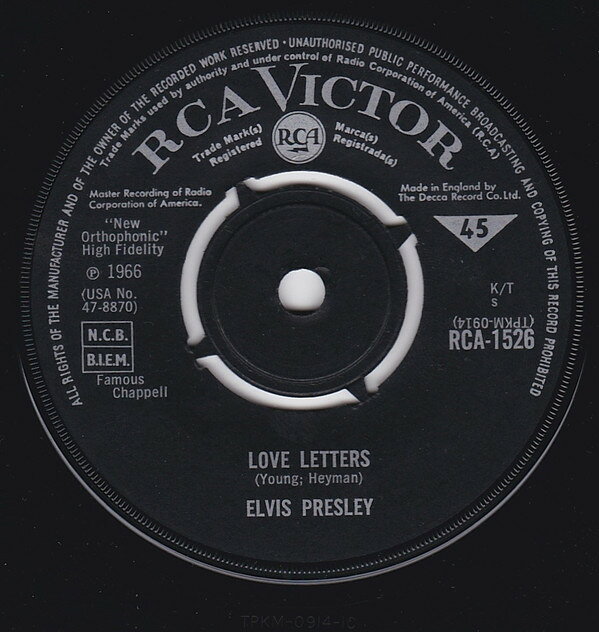 Artist Name: W - 【中古】7” Elvis Presley Love Letters RCA1526 RCA Victor /00080