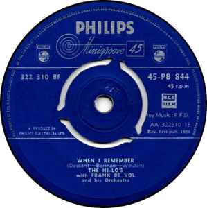 【中古】英7” Hi-Los, Frank De Vol & His Orc When I Remember 45PB844 Philips /00080