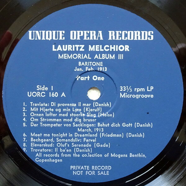 LP Lauritz Melchior Lauritz Melchior Memorial Album III Baritone UORC160 Unique Opera Records /00260