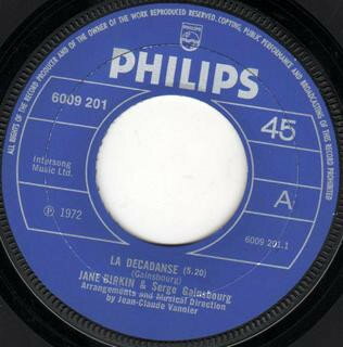 【中古】英7” Jane Birkin & Serge Gainsbourg La Decadanse 6009201 Philips /00080